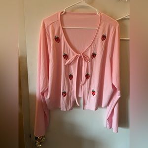 SHEIN pink tie strawberry cardigan
